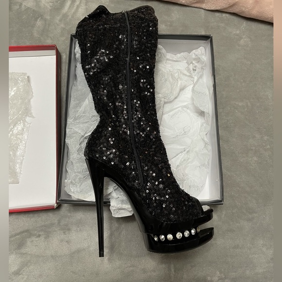 Pleaser Shoes - Pleaser Shimmer Knee High Boots- Black Size 5